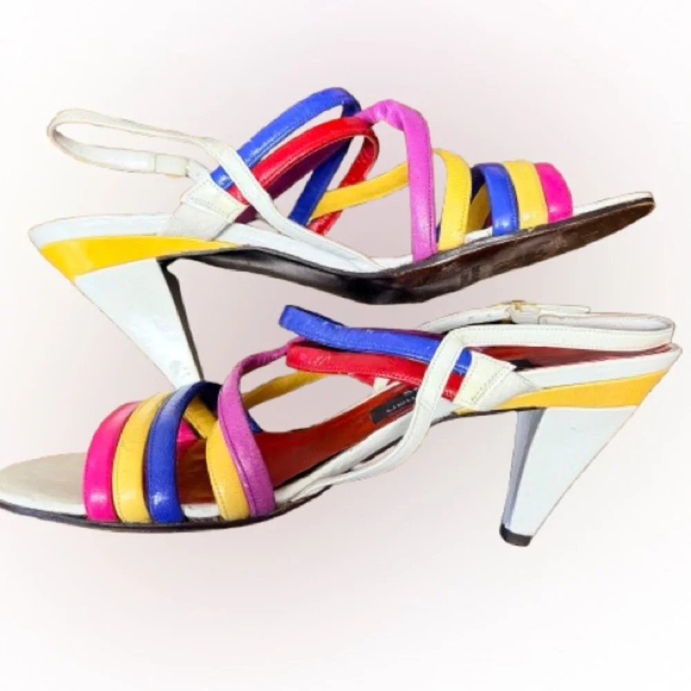 Rare Vintage Stuart Weitzman Martinique Colorblock Rainbow Sandals-Size 7.5